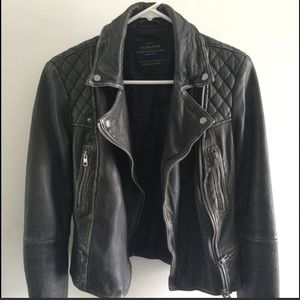 ALLSAINTS Gray Cargo Biker Leather Jacket